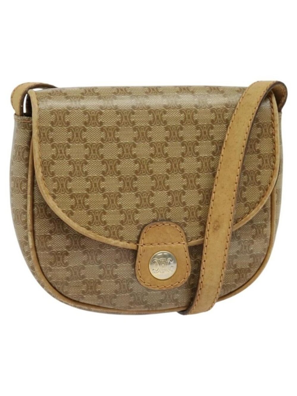 Authentic CELINE Macadam Canvas Shoulder Bag PVC Beige Gold - Picture 1 of 16